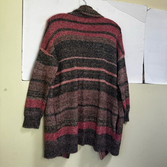 ESPRIT Open Front Stripe Cardigan Sweater Shawl Collar Pocket Cotton Soft Cozy M - Picture 4 of 16